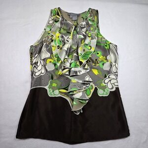 Eccoci Womens 100% Silk Floral Womens Tank Top Size 0 Ruffles Boho Artsy 3D Zip